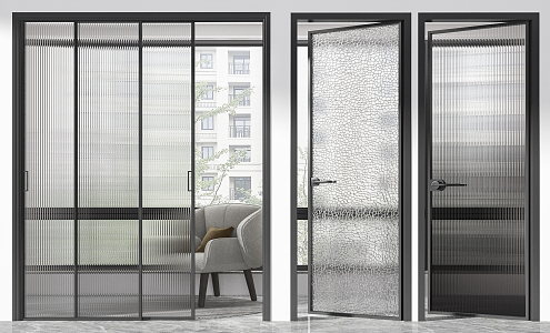 Modern swing door Changhong glass single door sliding door combination 3d model