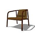 Modern Leisure Chair With Brown Cushion Wooden Armrests And Sleek Legs Design