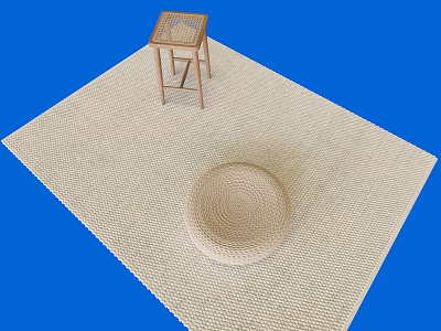 Woven Beige Leisure Chair with Round Cushion and Small Side Table on Woven Rug 3d model