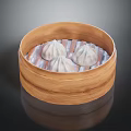 Fresh Steamed Buns in Traditional Bamboo Steamer with Paper Liner