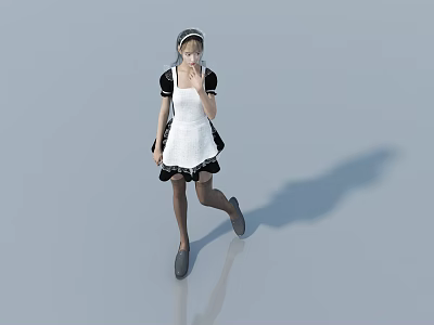 Woman in Classic Maid Outfit with White Apron Black Dress and Headband 3d model