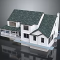 Two Story Detached House With Green Shingle Roof White Exterior And Front Porch