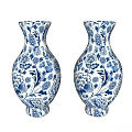 Pair of Blue and White Ceramic Vessels with Floral Patterns for Home Decor