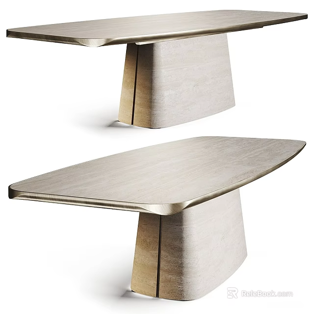Modern Elegant Dining Table With Smooth Wooden Top And Unique Geometric Base 3d model 