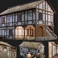 Traditional Ancient Building With Thatched Roof Wooden Frame Structure Stone Steps And Interior Details Design