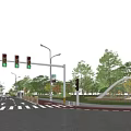 Urban Road Facilities With Traffic Lights Street Lamps Zebra Crossing And Evening Scene