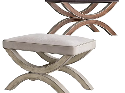 Modern Light And Dark Wooden Stools With Crossed Legs And Upholstered Seats 3d model