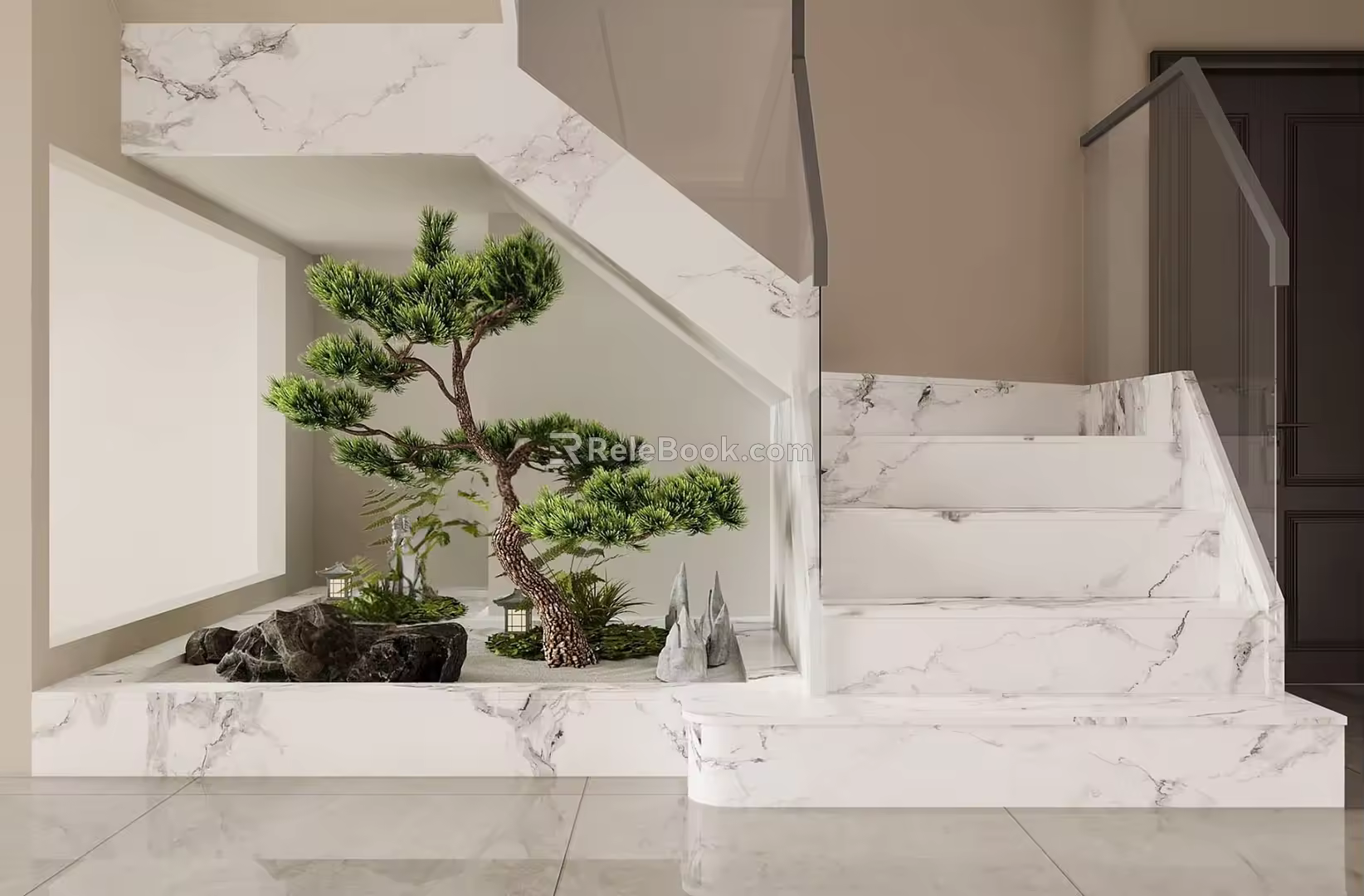 New Chinese style landscape sketch staircase landscape 3d model