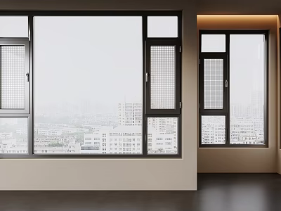 Modern Casement Windows With Black Frames And Urban View In Spacious Interior 3d model