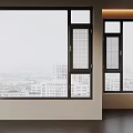 Modern Casement Windows With Black Frames And Urban View In Spacious Interior 3d model