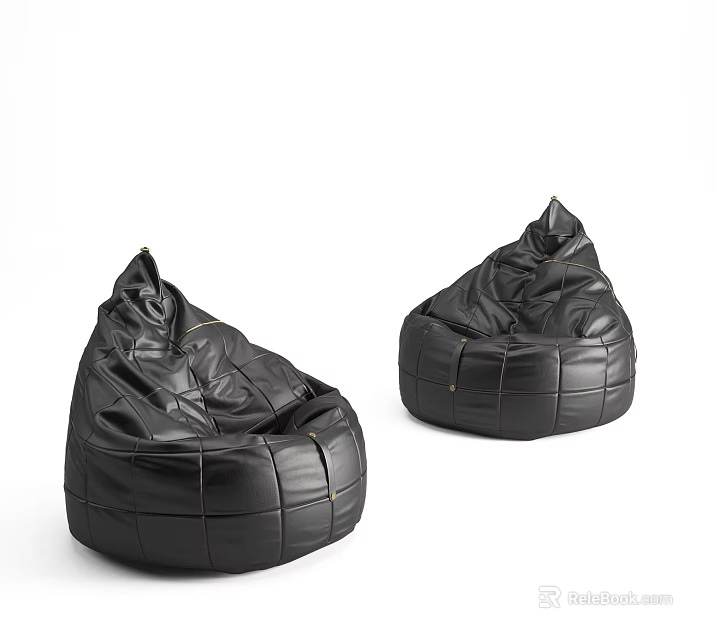Black Leather Bean Bag Chairs Modern Stitched Design For Living Room Comfortable Seating 3d model 