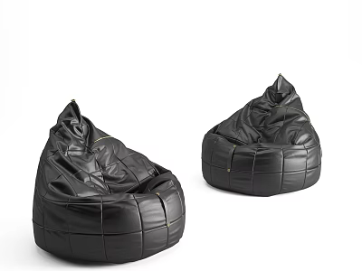 Black Leather Bean Bag Chairs Modern Stitched Design For Living Room Comfortable Seating 3d model