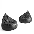 Black Leather Bean Bag Chairs Modern Stitched Design For Living Room Comfortable Seating