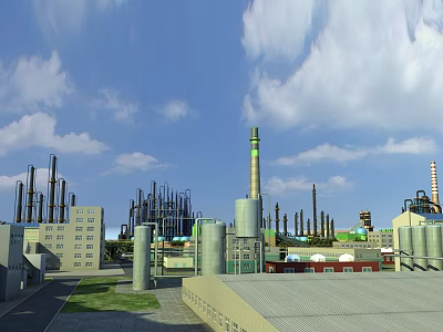 Industrial Factory Plant with Chimney Pipes Storage Tanks Buildings Under Blue Sky 3d model
