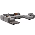 Modern Gray Three Seater Sofa With Modular Design And Brown Accent Cushions 3d model