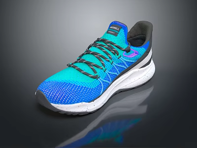 Blue Green Mesh Upper Running Sneakers With Black Laces And White Sole 3d model