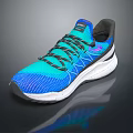 Blue Green Mesh Upper Running Sneakers With Black Laces And White Sole