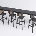 Modern Black Bar Counter with Bar Stools and Woven Backrests Design 3d model