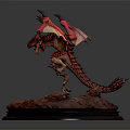 Mythical Red Winged Dragon Sculpture With Detailed Claws And Rock Base