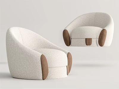 Stylish Modern Beige Armchair With Brown Armrests And Round Comfortable Design 3d model