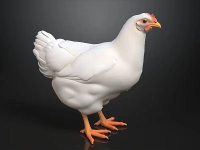 White Chicken With Red Comb And Yellow Claws Standing On Black Surface 3d model