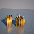 Two Golden Honeycomb Structure Objects With Colorful Thin Rods Inside