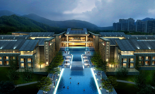 New Chinese Hotel Architecture Hotel Water Resort 3d model