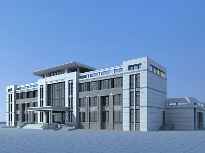 Modern Office Building Exterior Design With White Gray Facade And Large Glass Windows 3d model