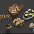 Assorted Sweet Desserts Display With Croissants Cream Puffs Chocolate Cake And Pastries