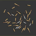 Scattered Weapon Bullets of Various Types and Sizes on Gray Background 3d model