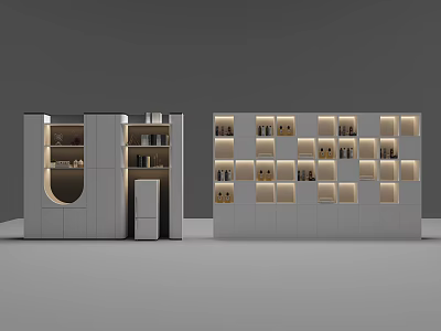 Modern Display Cabinet With Sleek Gray Design Illuminated Shelves And Storage Compartments 3d model