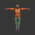 Child Wearing Orange Jacket Hat And Red Shoes With Backpack Standing Arms Outstretched