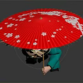 Geisha Character In Green Kimono With Dragon Creature Red Fan Art Design