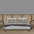 Serene Bedroom Interior With Wooden Headboard Woven Panels Pillows And Blanket