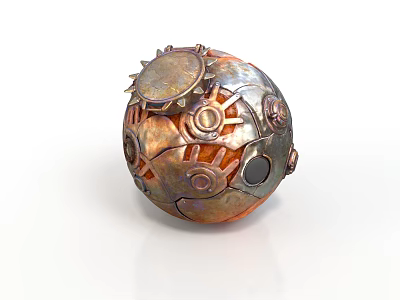 Steampunk Mechanical Sphere With Intricate Gears Metal Plates Circular Components And Copper Silver Metallic Texture 3d model