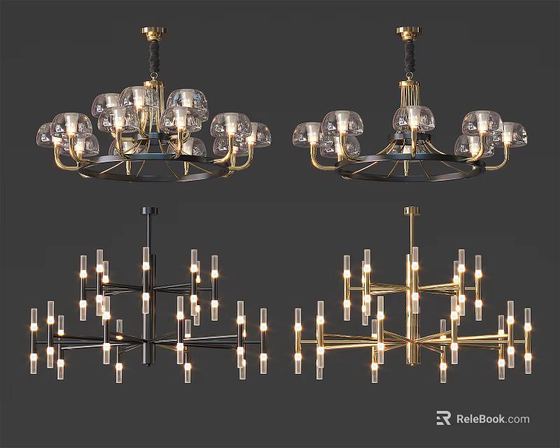 Elegant Modern Chandeliers With Glass Elements And Metal Frame Design 3d model