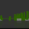Green Urban Silhouette Design With Modern City Skyline Bridge And Buildings Art