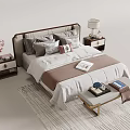 Modern Double Bed with Soft Pillows Brown Blanket Bedside Nightstands and Table Lamp 3d model