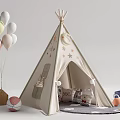 Kids Teepee Tent with Moon and Star Patterns Stuffed Toys and Colorful Balloons Around