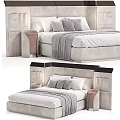 Modern Upholstered Double Bed With Storage Headboard Soft Pillows And Cozy Bedding 3d model