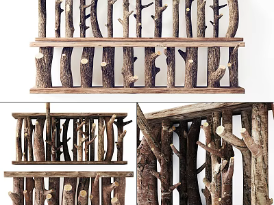 Natural Handmade Wooden Wall Decor with Rustic Branch Design and Shelf 3d model