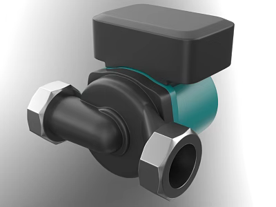 Industrial Solenoid Valve With Black Green Body And Hexagonal Connectors 3d model