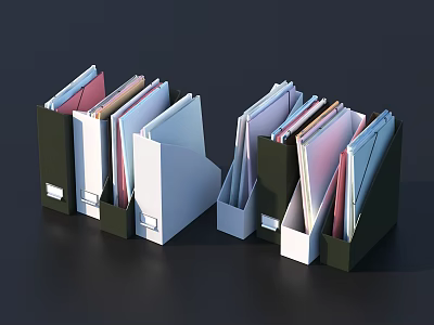 Organized Office Folders In Green White Colors With Neatly Stored Documents 3d model