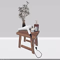 White Hair Dryer Daily Electrical Appliance On Wooden Stool With Soap Bottle And Small Container