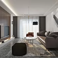 Modern Living and Dining Room Interior With Brown Sofa Round Coffee Table and Abstract Painting