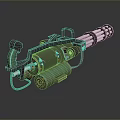 Futuristic Mechanical Weapon With Multi Barrel Design And Green Energy Component 3d model