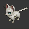 Cute White Cat Character Design 3D Model With Pink Ears And Blue Eyes