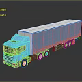 Blue Cargo Truck With White Roof And Trailer On Shiny Black Surface