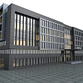 Modern Office Building With Glass Curtain Walls Symmetrical Design Illuminated Entrance And Bright Interior