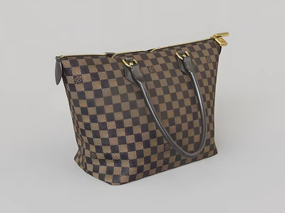 Classic Checkerboard Pattern Brown Black Tote Bag With Black Handles And Gold Hardware 3d model